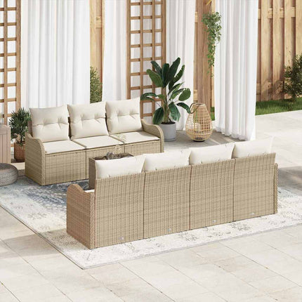 Tuin Sofa Set 8 Pcs En Crème Poly Riet En Staal En Glas