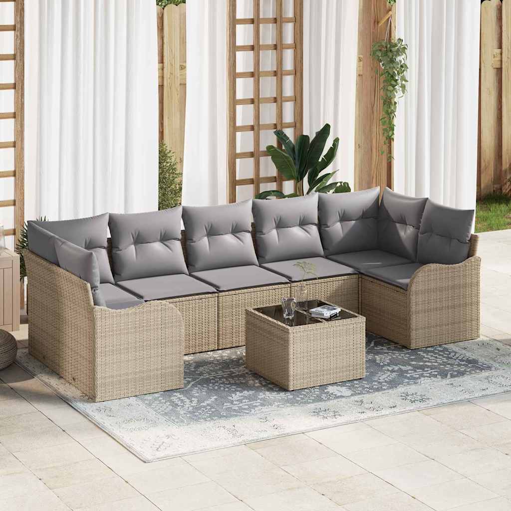 Tuin Sofa Set 8 Pcs En Crème Poly Riet En Staal En Glas