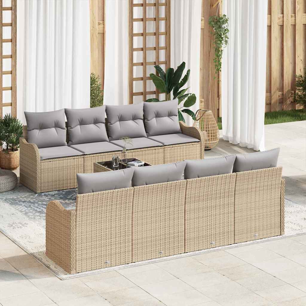 Tuin Sofa Set 9 Pcs En Crème Poly Riet En Staal En Glas