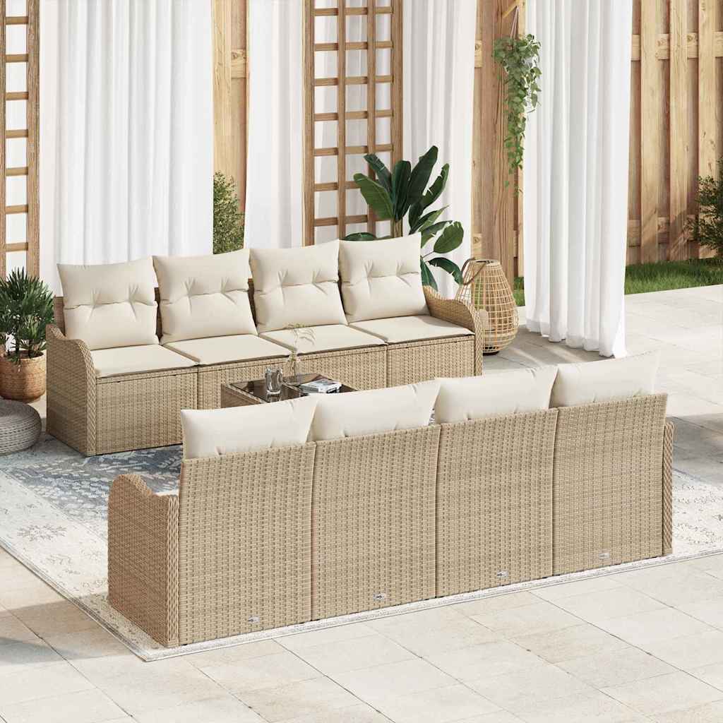 Tuin Sofa Set 9 Pcs En Crème Poly Riet En Staal En Glas