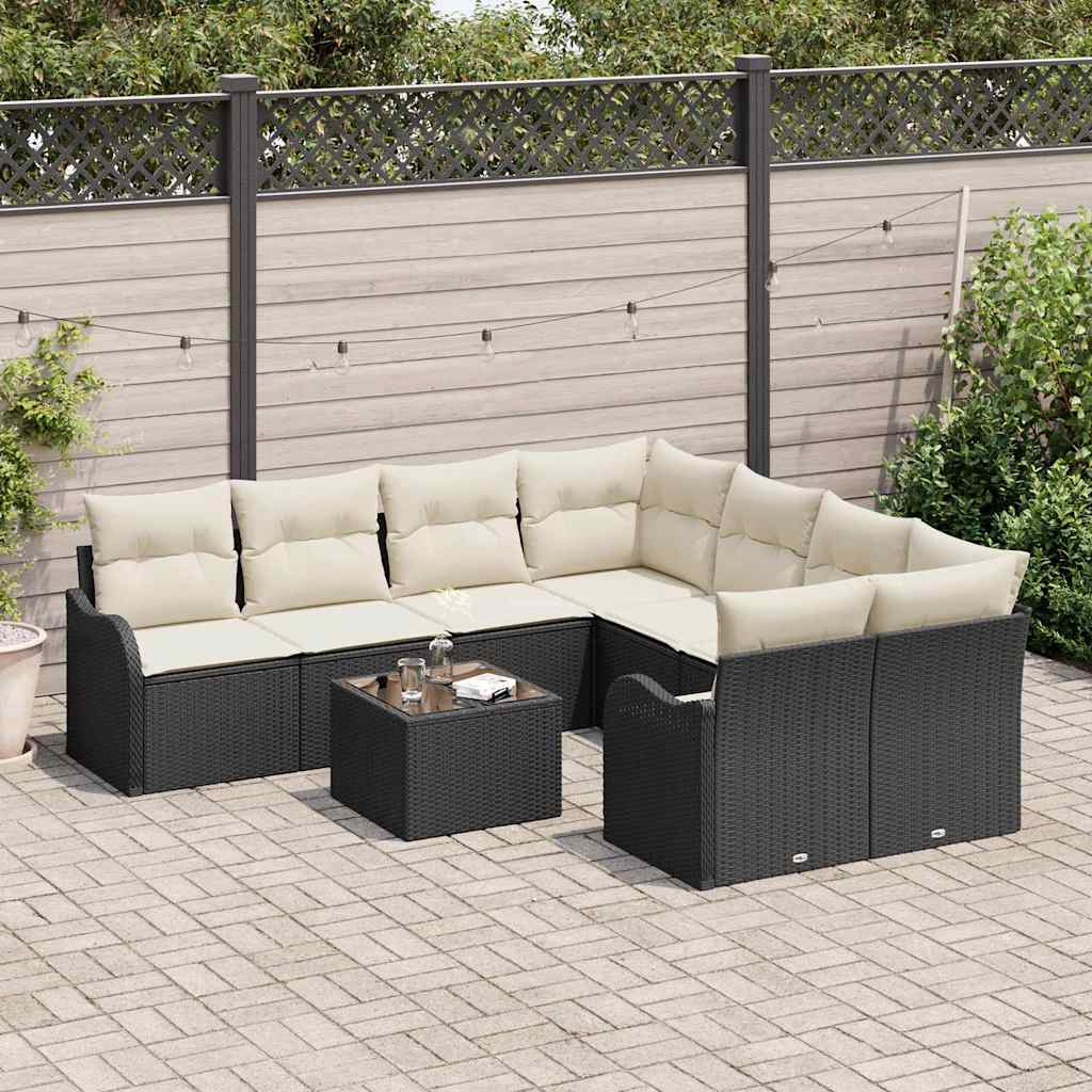 Tuin Sofa Set 9 Pcs En Crème Poly Riet En Staal En Glas