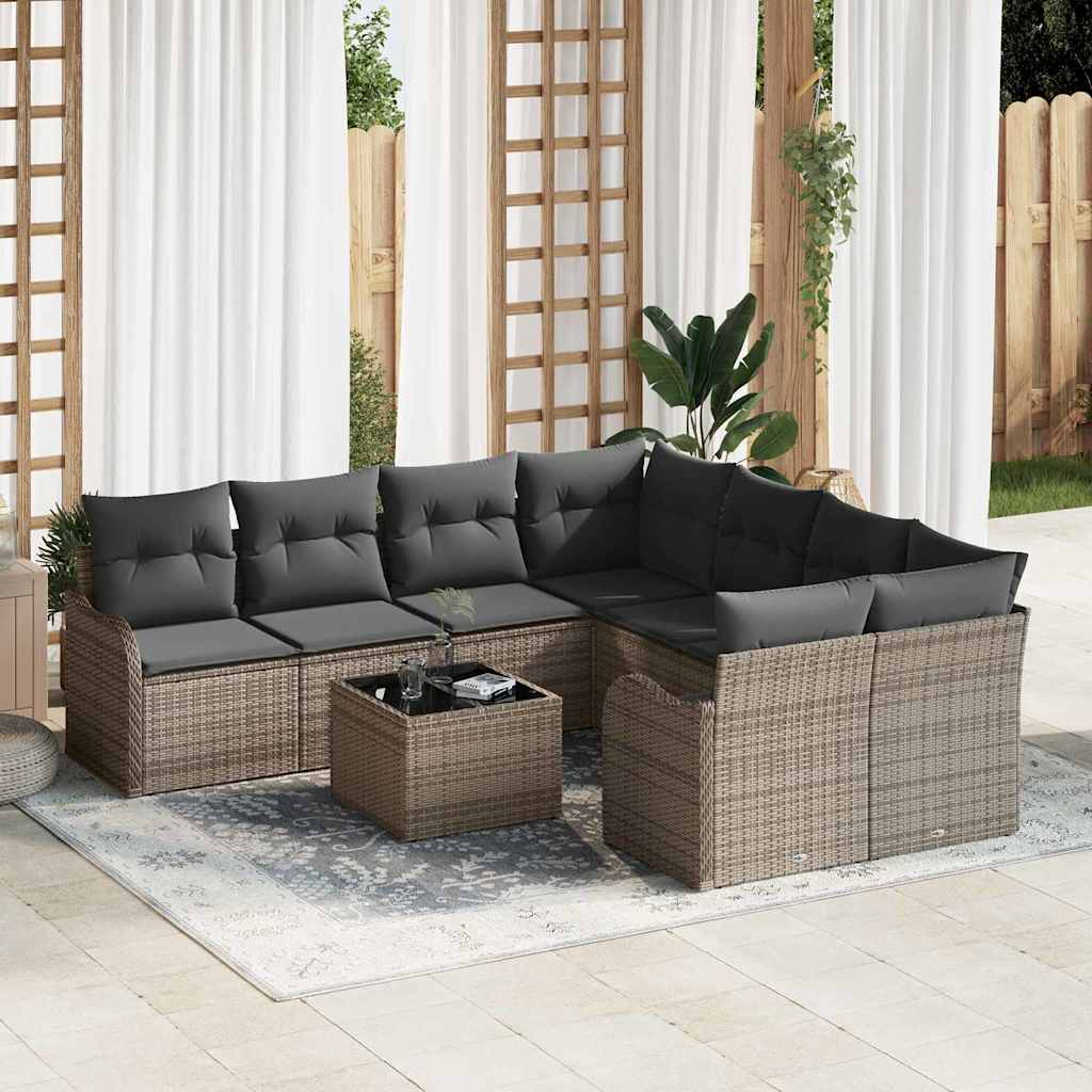 Tuin Sofa Set 9 Pcs En Crème Poly Riet En Staal En Glas
