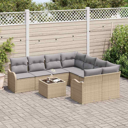 Tuin Sofa Set 9 Pcs En Grijs Poly Riet En Staal En Glas