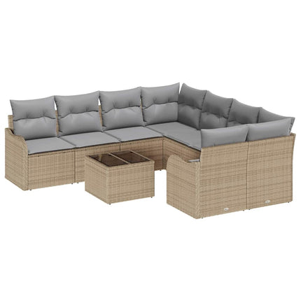 Tuin Sofa Set 9 Pcs En Grijs Poly Riet En Staal En Glas