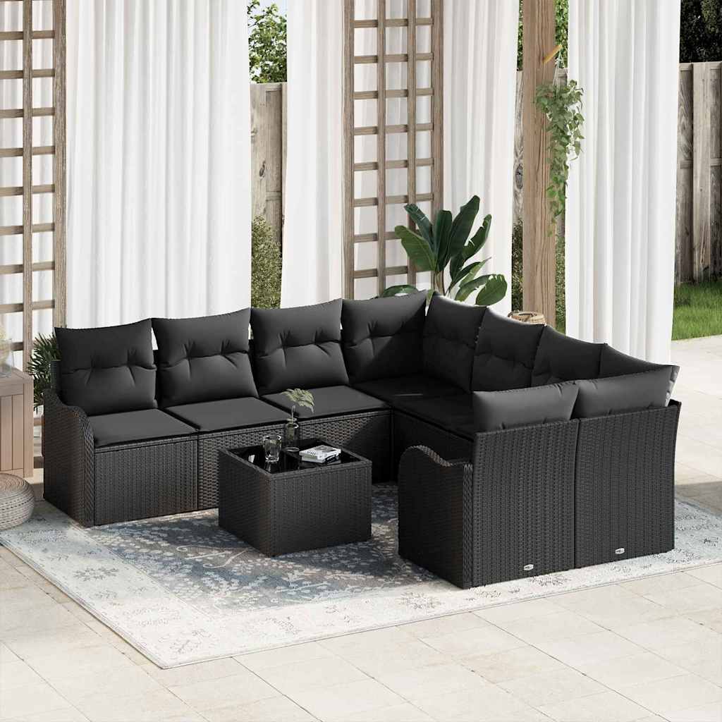 Tuin Sofa Set 9 Pcs En Crème Poly Riet En Staal En Glas