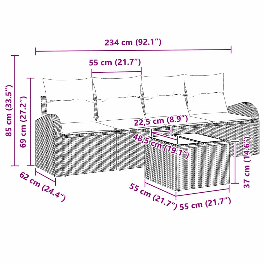Tuin Sofa Set Met Opslag 5 Pcs En Crème Poly Rattan
