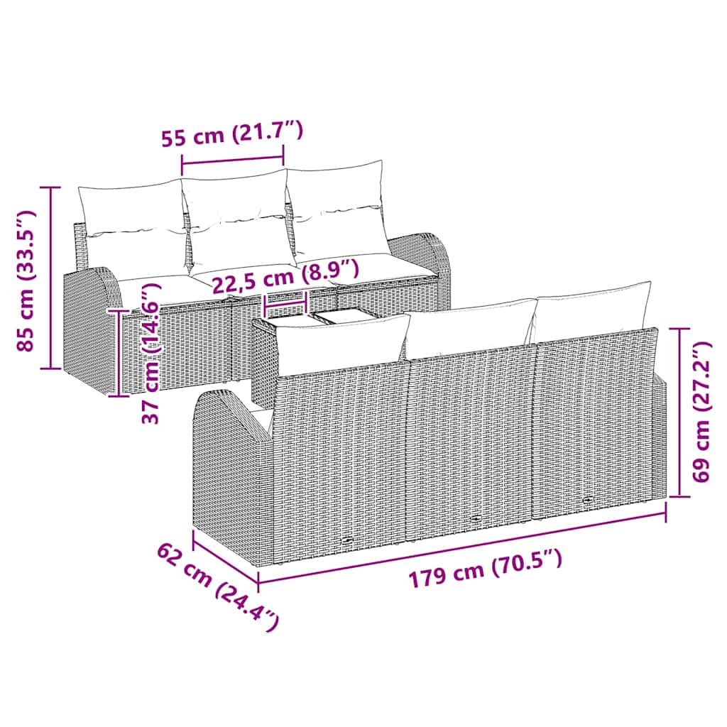 Tuin Sofa Set Met Opslag 7 Pcs En Crème Poly Rattan