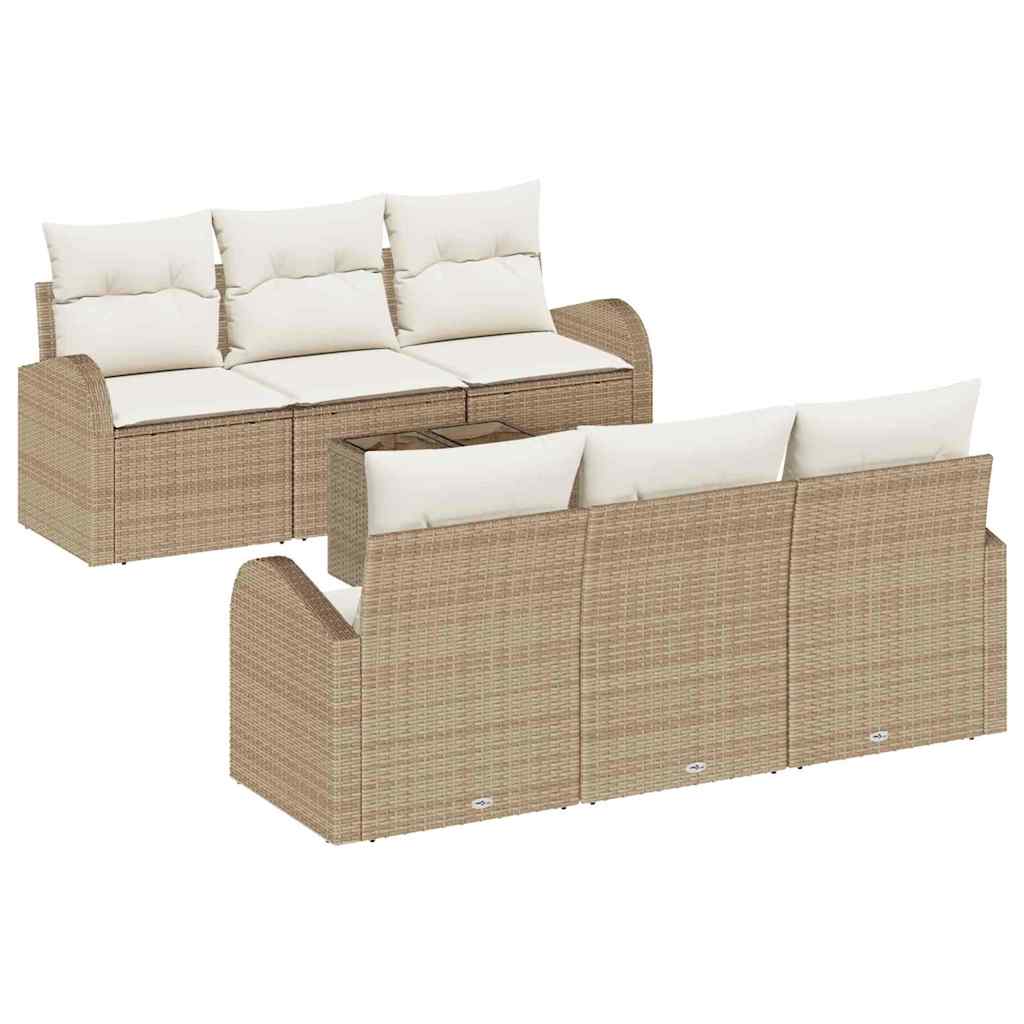 Tuin Sofa Set Met Opslag 7 Pcs En Crème Poly Rattan