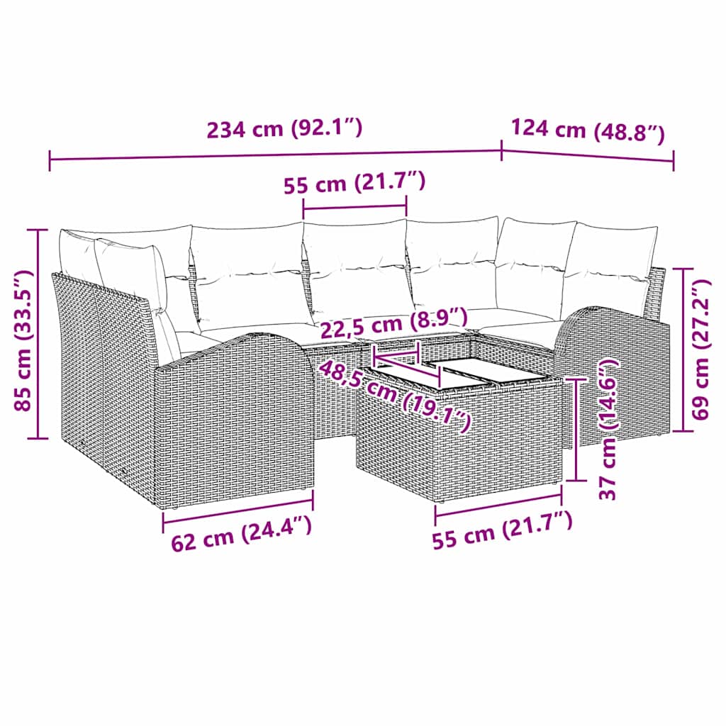 Tuin Sofa Set Met Opslag 7 Pcs En Crème Poly Rattan