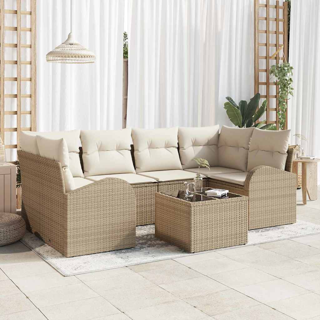 Tuin Sofa Set Met Opslag 7 Pcs En Crème Poly Rattan