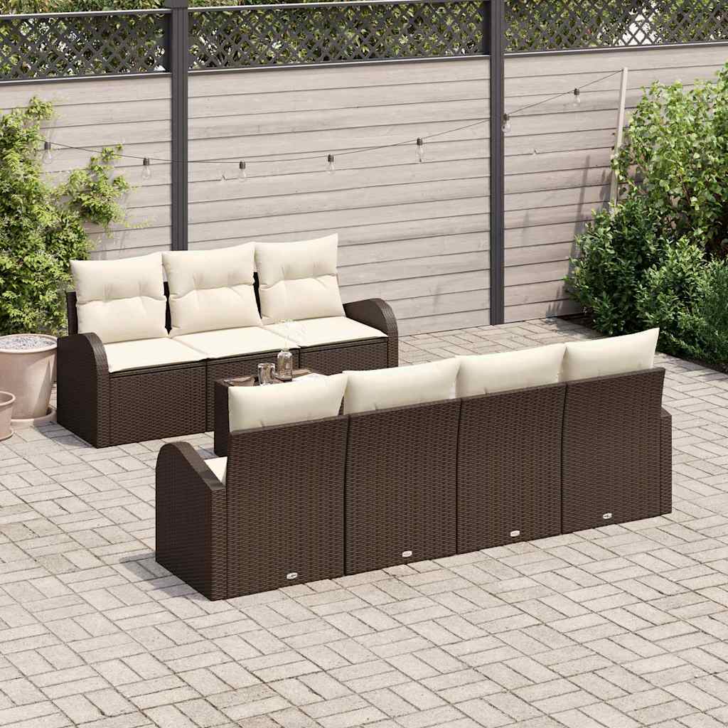 Tuin Sofa Set 8 Pcs En Crème Poly Rattan, Staal En Glas