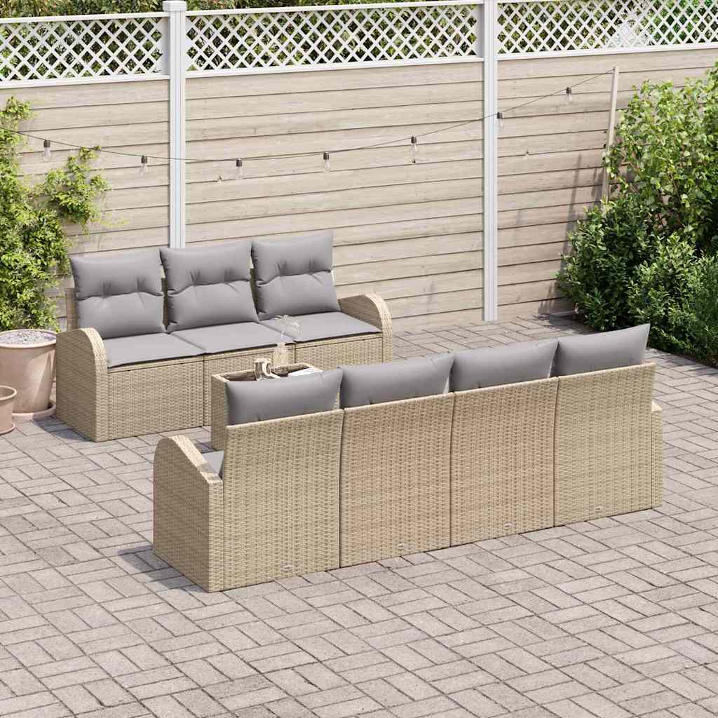 Tuin Sofa Set 8 Pcs En Crème Poly Rattan, Staal En Glas