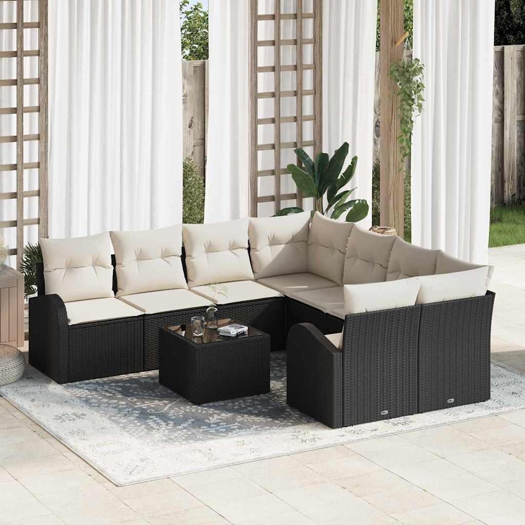 Bankstel Met Kussen Met Opslag 9 Pcs En Crème Poly Rattan