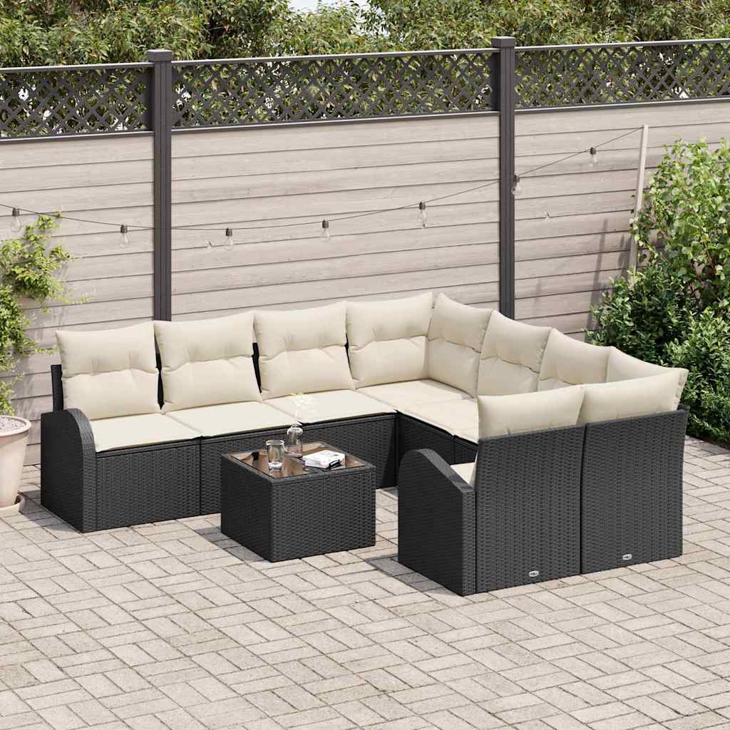 Bankstel Met Kussen Met Opslag 9 Pcs En Crème Poly Rattan