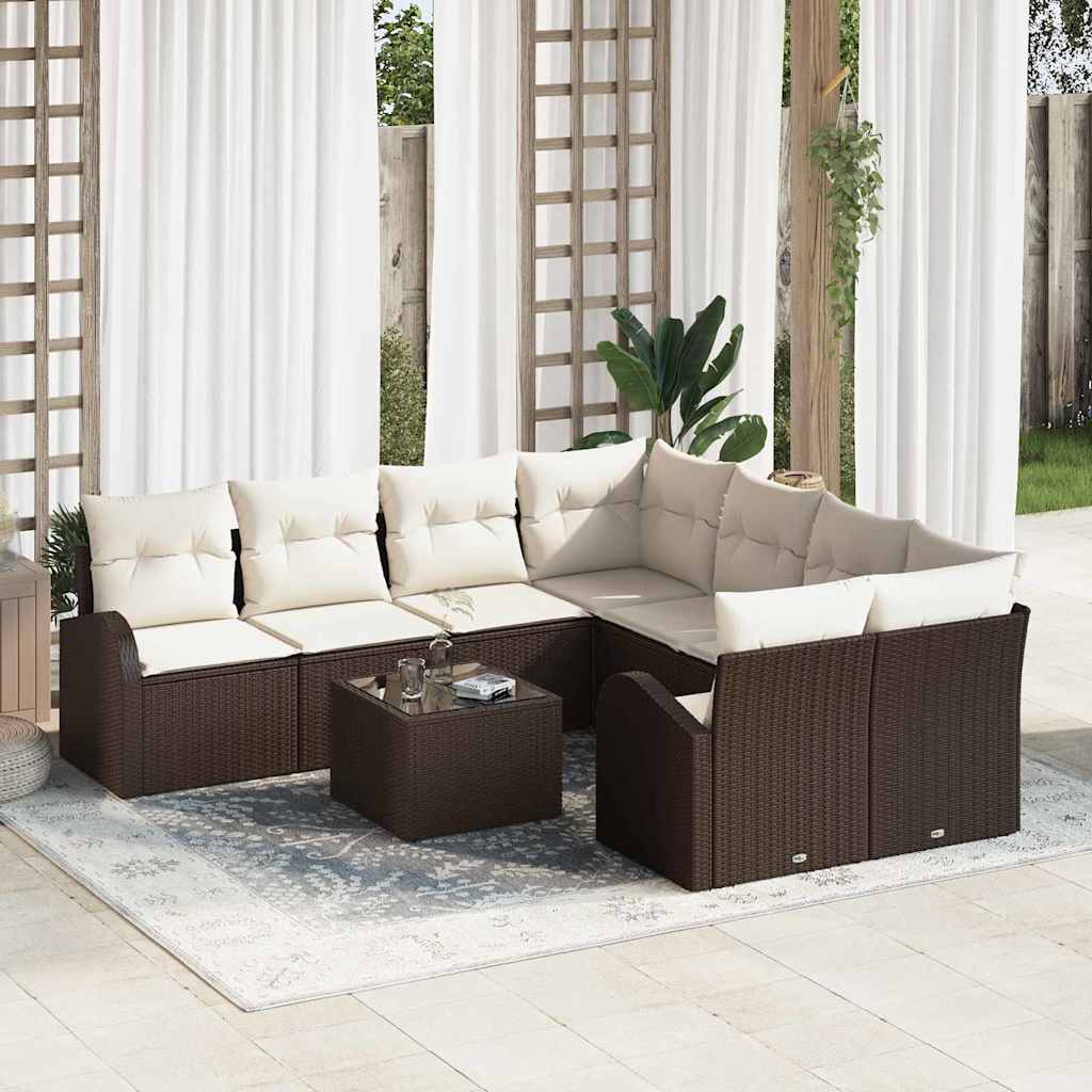 Bankstel Met Kussen Met Opslag 9 Pcs En Crème Poly Rattan
