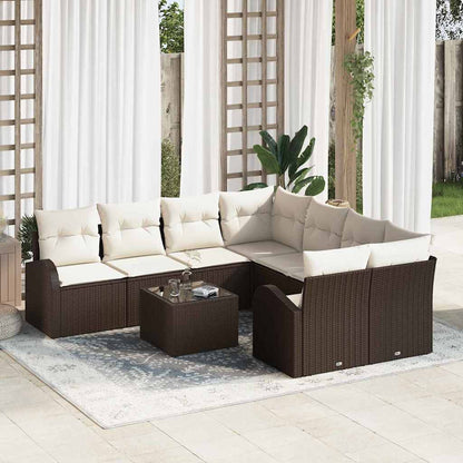 Bankstel Met Kussen Met Opslag 9 Pcs En Crème Poly Rattan