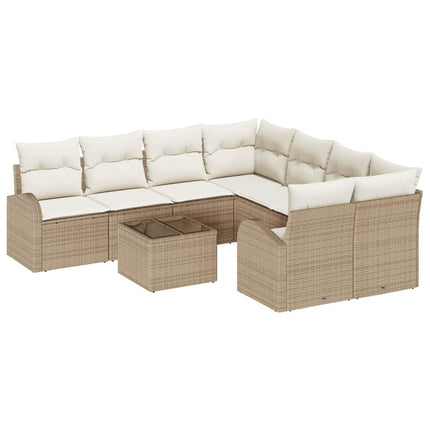 Bankstel Met Kussen Met Opslag 9 Pcs En Crème Poly Rattan