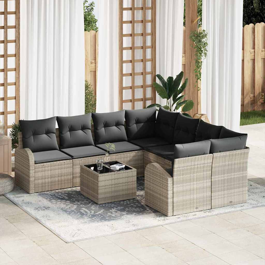 Bankstel Met Kussen Met Opslag 9 Pcs En Crème Poly Rattan