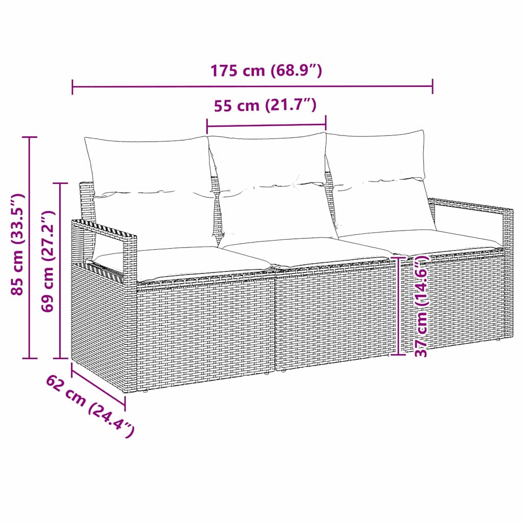 Tuinbankenset Met Kussen 3 Pcs Poly Rattan