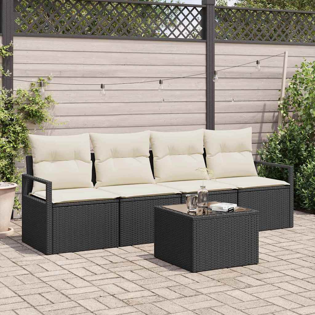 Bankstel Met Kussen Met Opslag 5 Pcs En Crème Poly Rattan