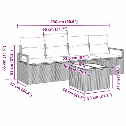 Bankstel Met Kussen Met Opslag 5 Pcs En Crème Poly Rattan