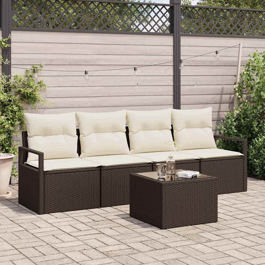 Bankstel Met Kussen Met Opslag 5 Pcs En Crème Poly Rattan