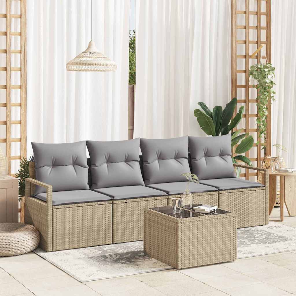 Bankstel Met Kussen Met Opslag 5 Pcs En Crème Poly Rattan