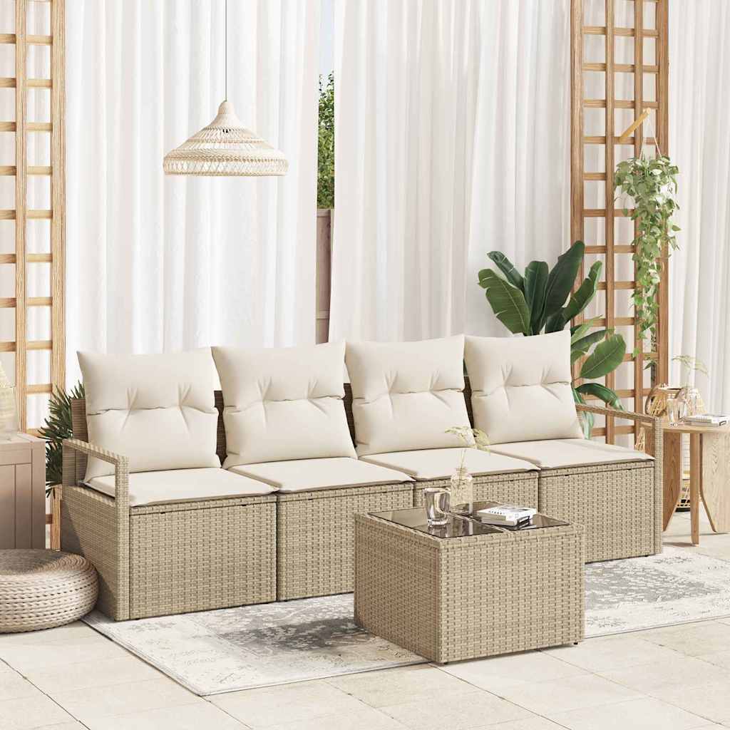 Bankstel Met Kussen Met Opslag 5 Pcs En Crème Poly Rattan