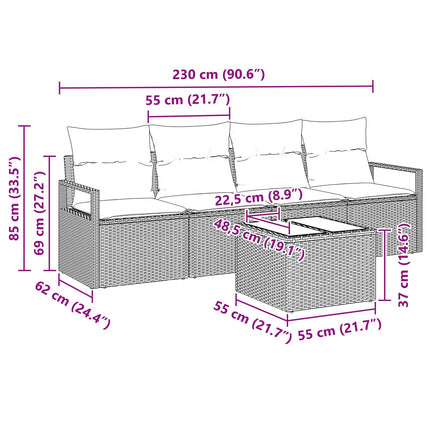 Bankstel Met Kussen Met Opslag 5 Pcs Beige En Poly Rattan
