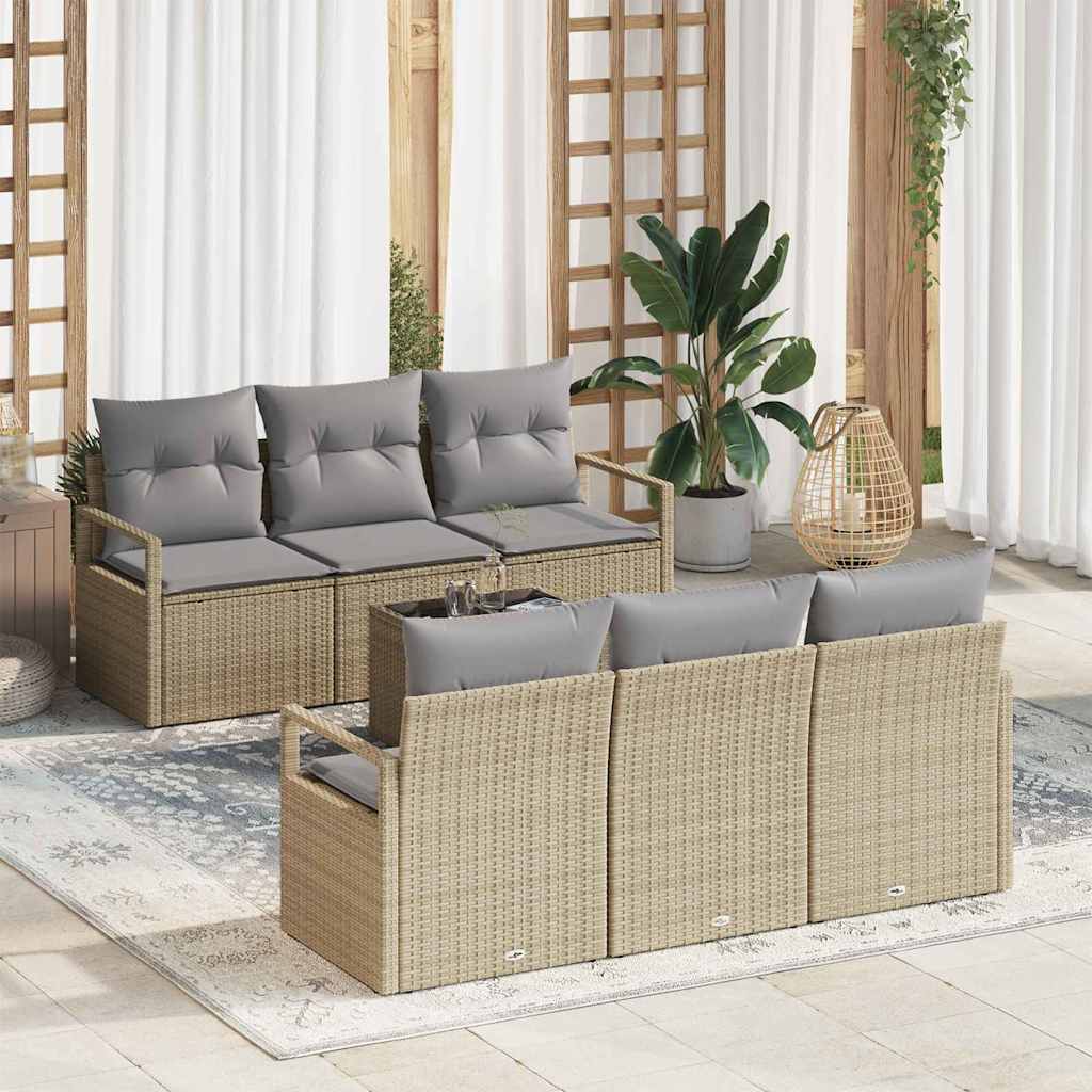 Tuin Sofa Set Met Kussen 7 Pcs En Crème Poly Rattan