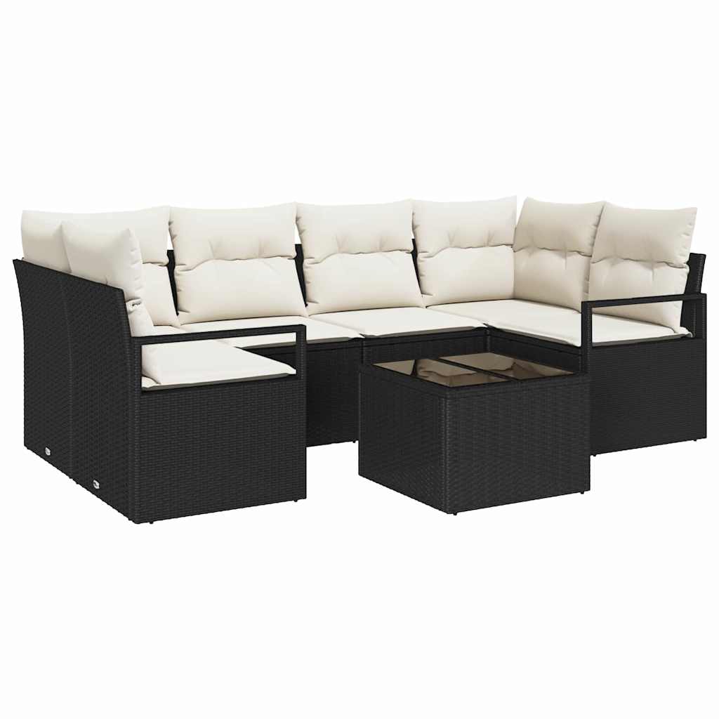 Tuin Sofa Set 7 Pcs En Crème Poly Rattan, Staal En Glas