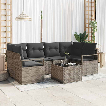 Tuin Sofa Set Met Kussen 7 Pcs Poly Rattan, Staal En Glas