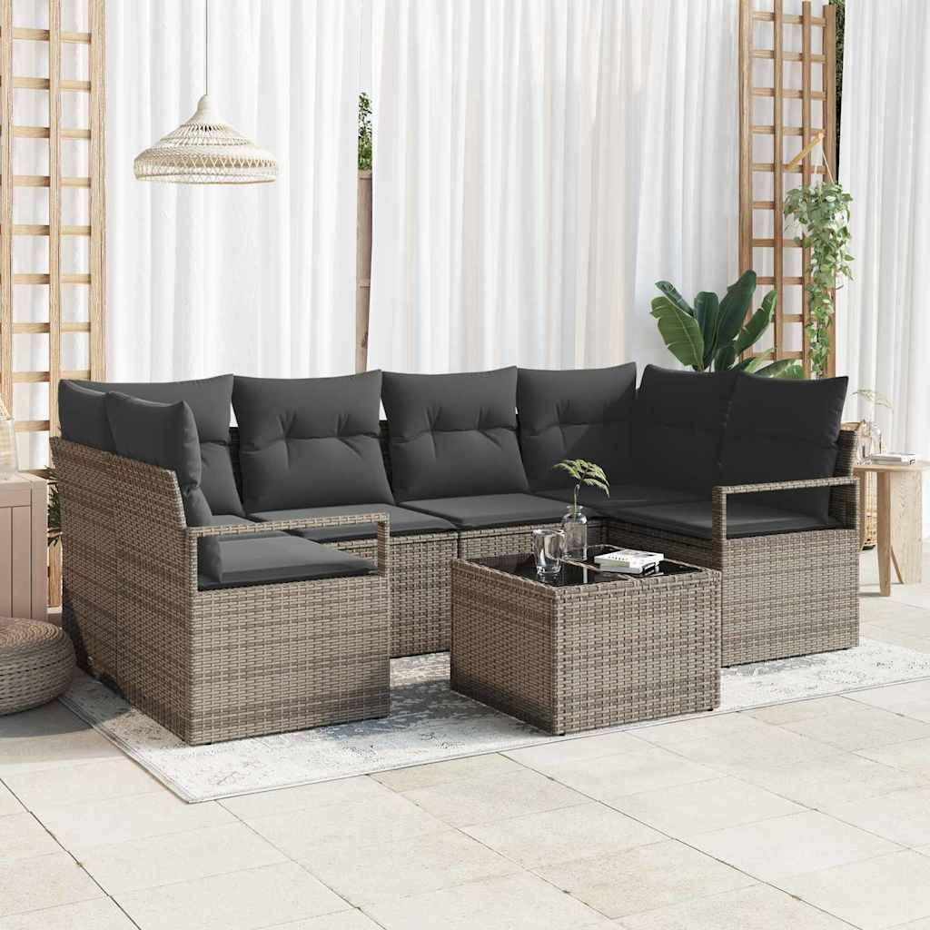 Tuin Sofa Set 7 Pcs En Crème Poly Rattan, Staal En Glas
