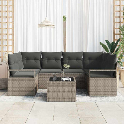 Tuin Sofa Set Met Kussen 7 Pcs Poly Rattan, Staal En Glas