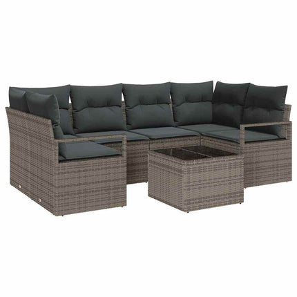 Tuin Sofa Set Met Kussen 7 Pcs Poly Rattan, Staal En Glas
