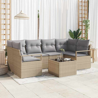Tuin Sofa Set 7 Pcs En Crème Poly Rattan, Staal En Glas