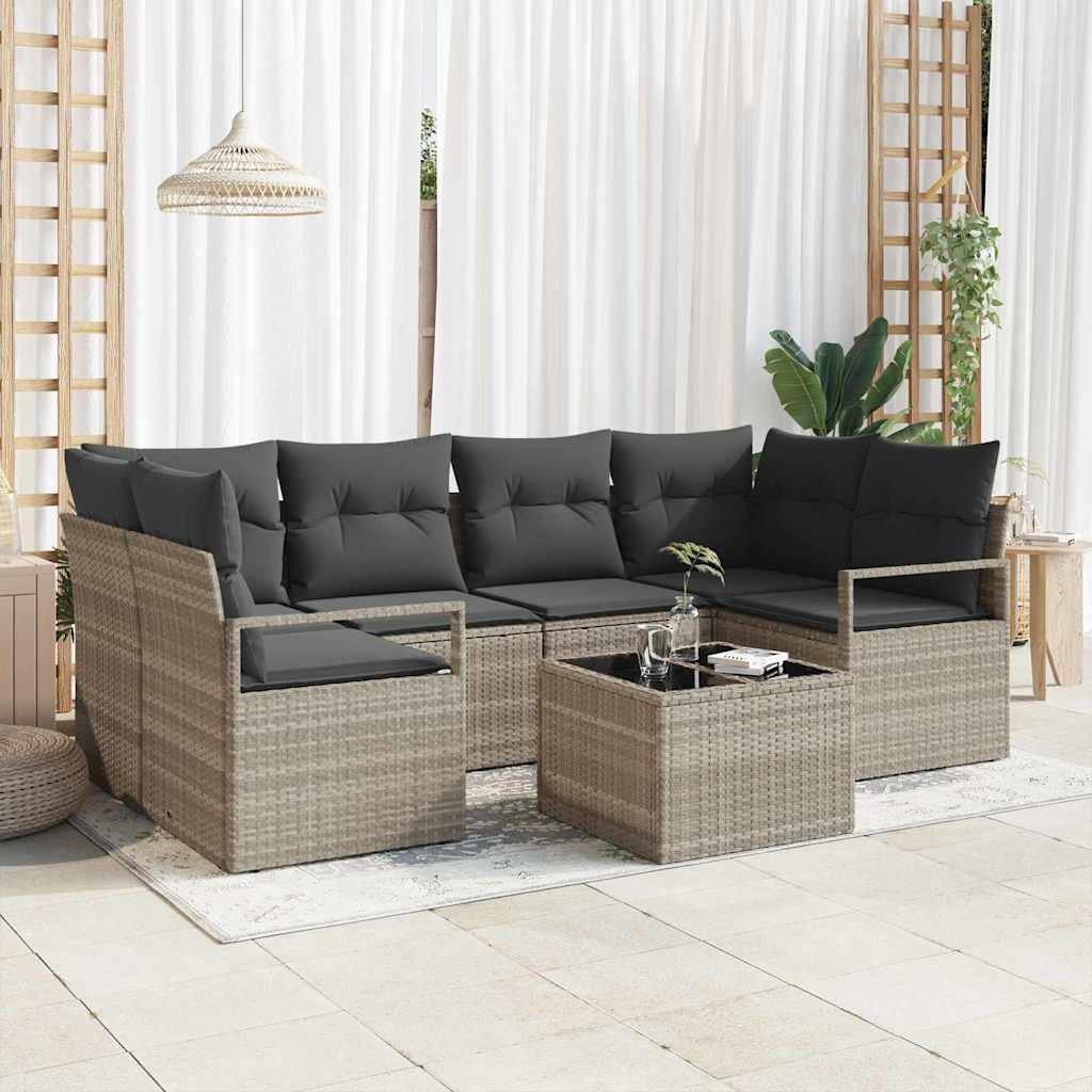 Tuin Sofa Set 7 Pcs En Crème Poly Rattan, Staal En Glas