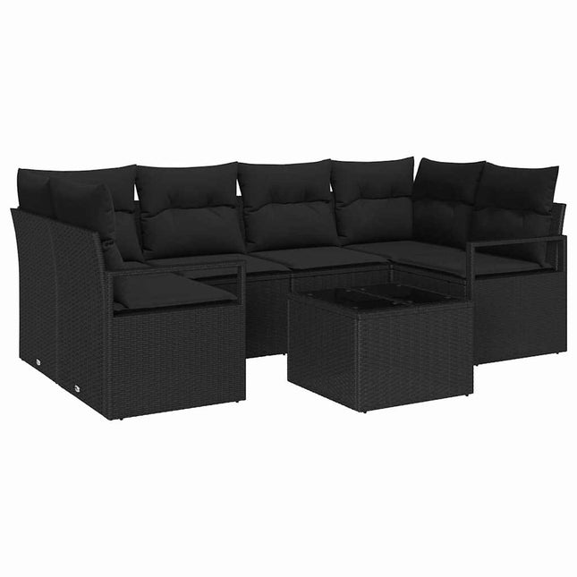 Tuin Sofa Set Met Kussen 7 Pcs Poly Rattan, Staal En Glas