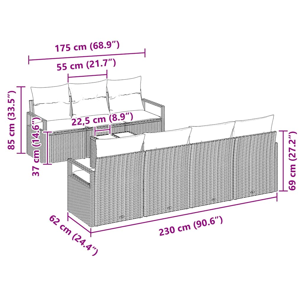Tuin Sofa Set Met Kussen 8 Pcs En Crème Poly Rattan