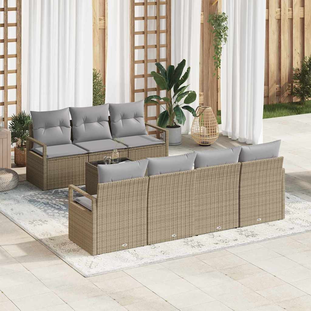 Tuin Sofa Set Met Kussen 8 Pcs En Crème Poly Rattan