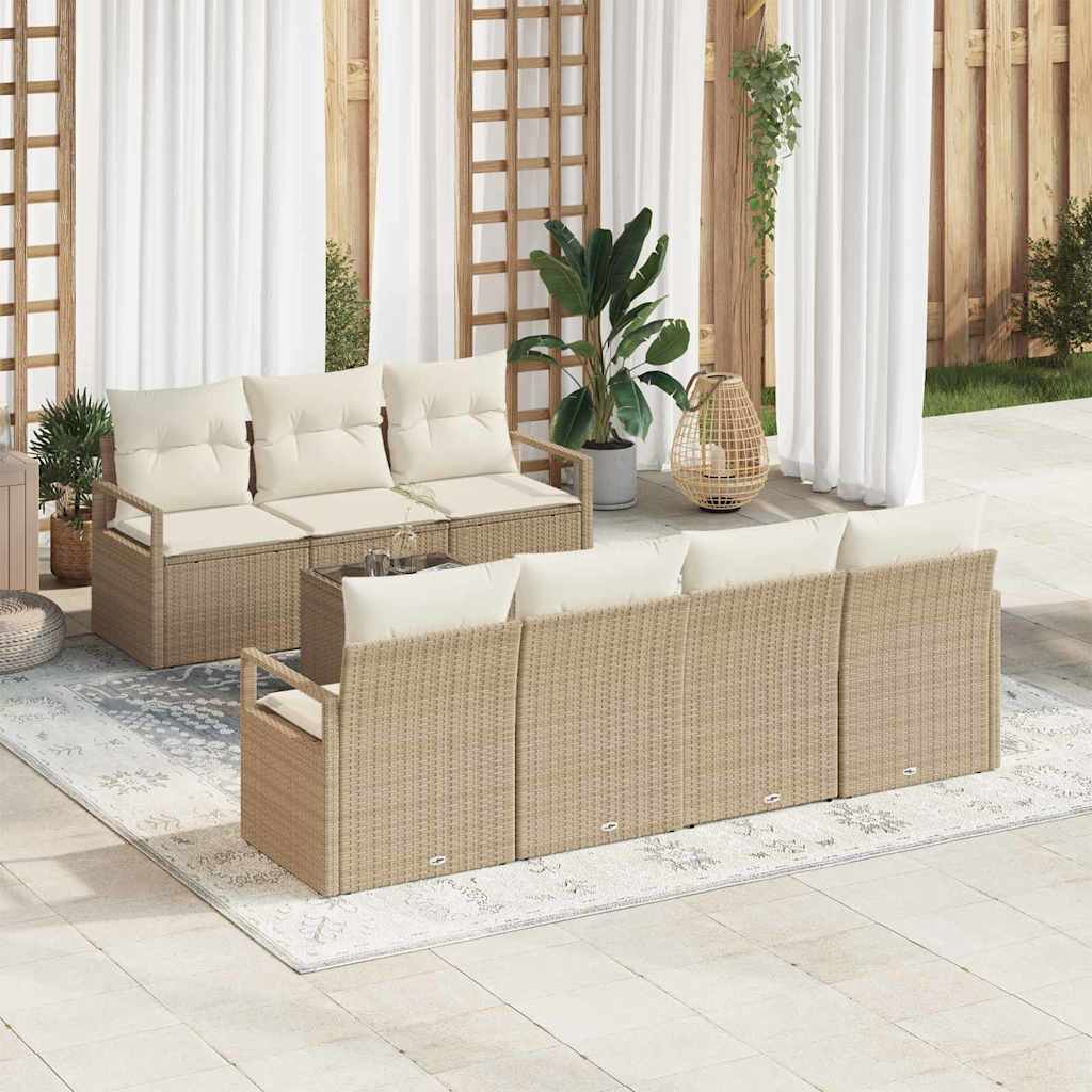 Tuin Sofa Set Met Kussen 8 Pcs En Crème Poly Rattan