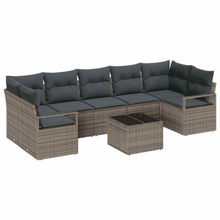 Tuin Sofa Set Met Kussen 8 Pcs Poly Rattan, Staal En Glas