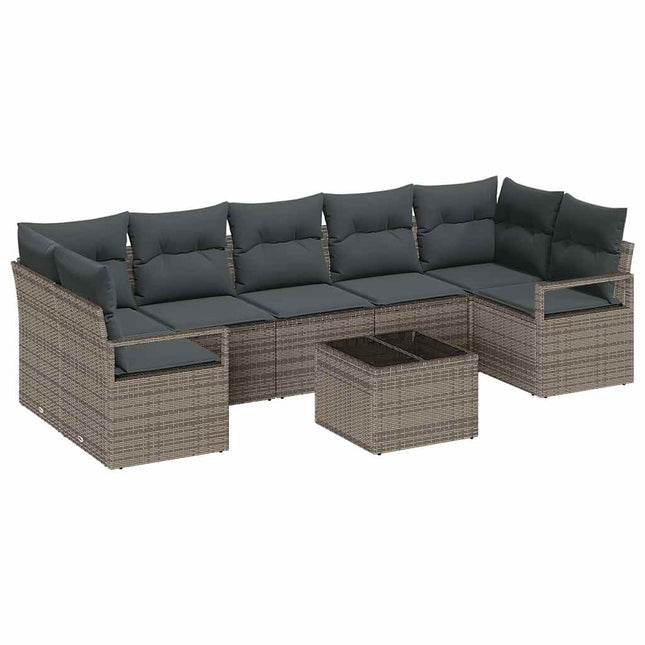 Tuin Sofa Set Met Kussen 8 Pcs Poly Rattan, Staal En Glas