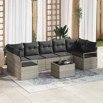 Tuin Sofa Set Met Kussen 8 Pcs Poly Rattan, Staal En Glas
