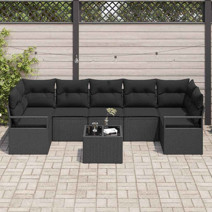 Tuin Sofa Set Met Kussen 8 Pcs Poly Rattan, Staal En Glas