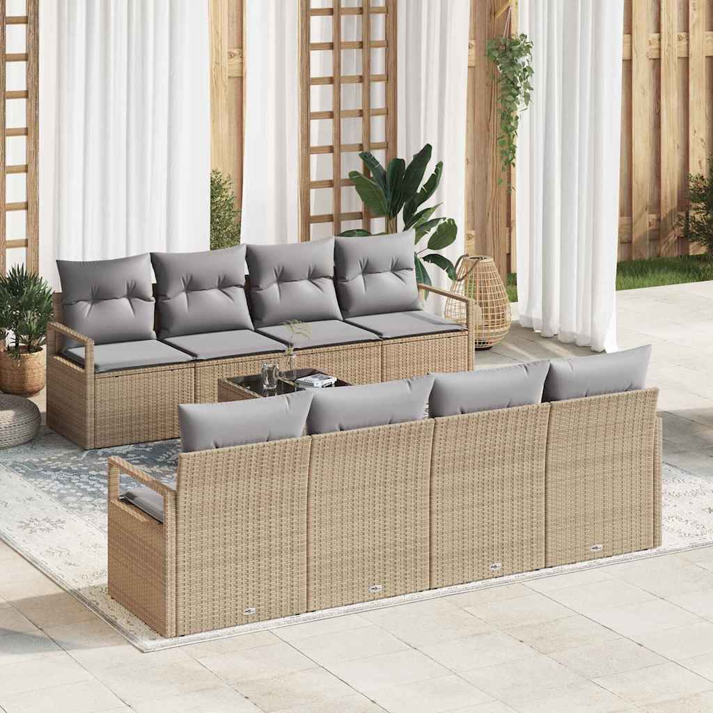 Tuin Sofa Set Met Kussen 9 Pcs En Crème Poly Rattan