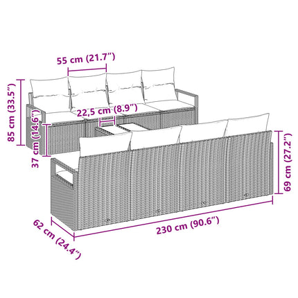 Bankstel Met Kussen Met Opslag 9 Pcs Beige En Poly Rattan