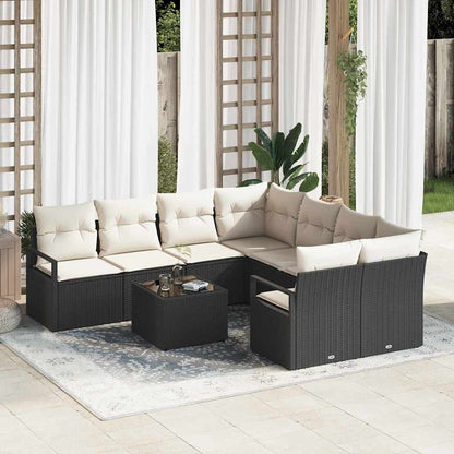 Bankstel Met Kussen Met Opslag 9 Pcs En Crème Poly Rattan