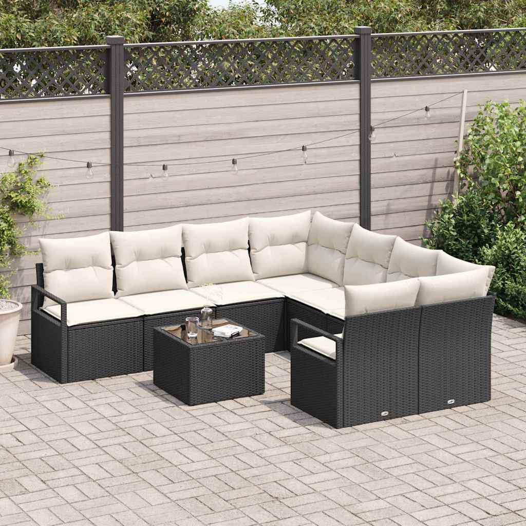 Bankstel Met Kussen Met Opslag 9 Pcs En Crème Poly Rattan