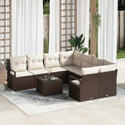 Bankstel Met Kussen Met Opslag 9 Pcs En Crème Poly Rattan